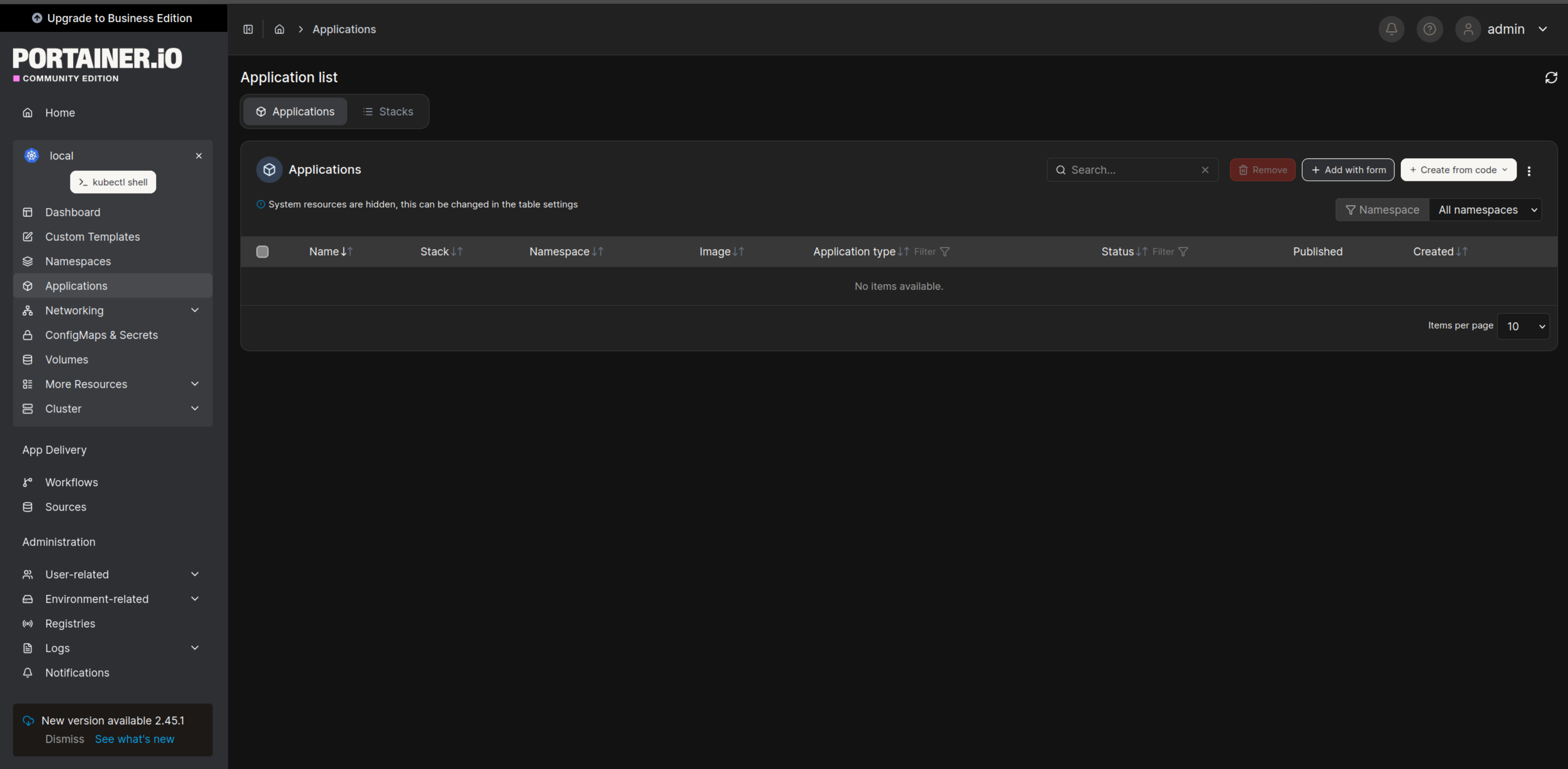 Applications page