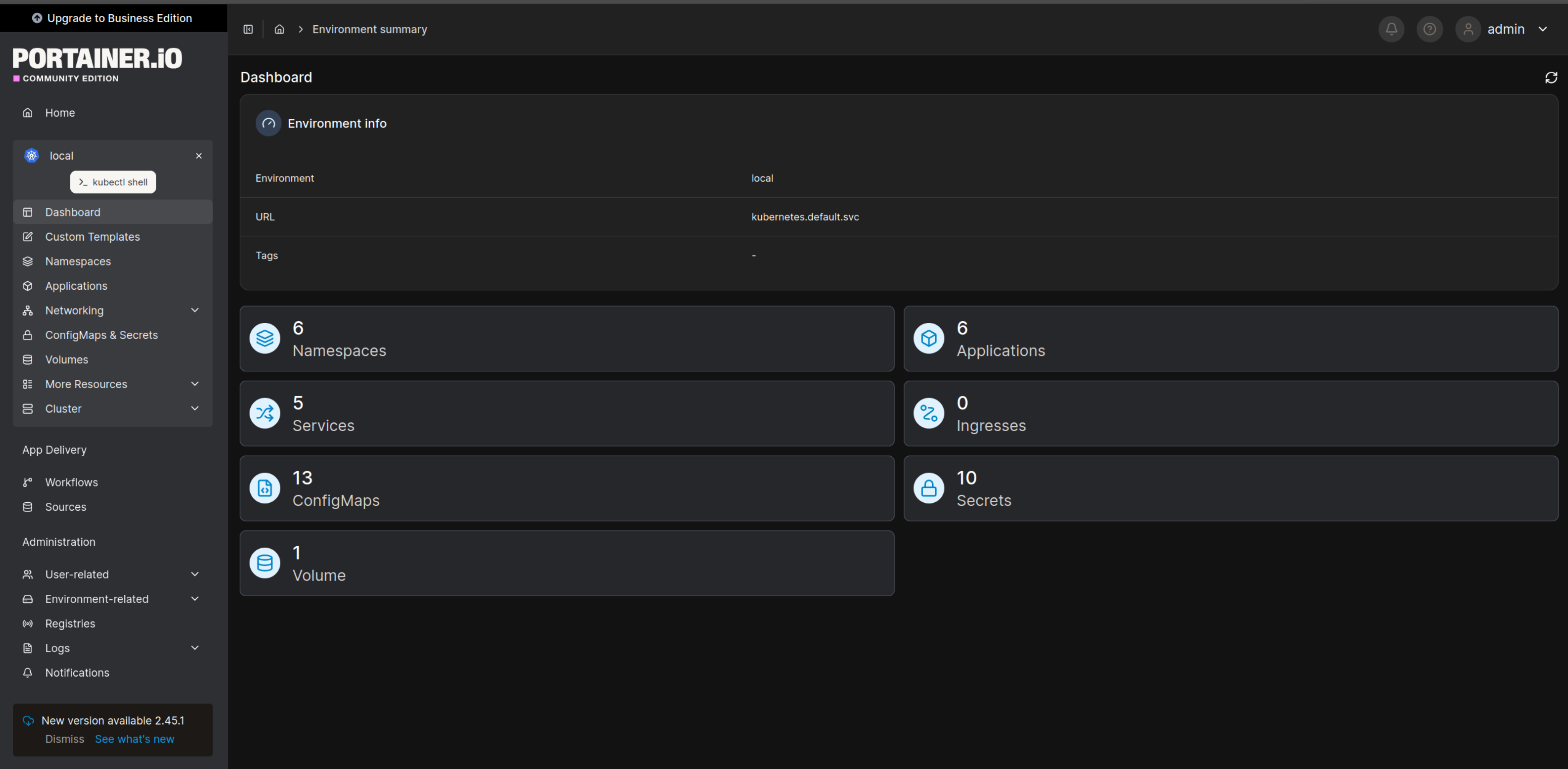 Local environment page